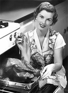 Happy Thanksgiving 1950s Woman With Turkey