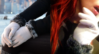 Fur-Cuffed Creme Gloves From Moon Cats