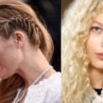 blonde models with side braid and curly hair trends