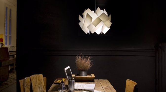 modern-decorative-hanging-lamp over dining room table in dark room