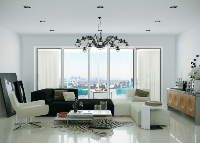 clean-condo-living-room zebra rug