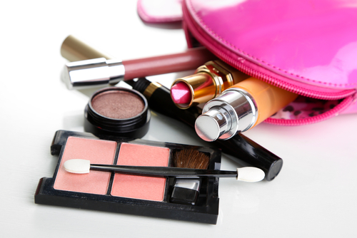 Clean cosmetic bag lipstick blush pink