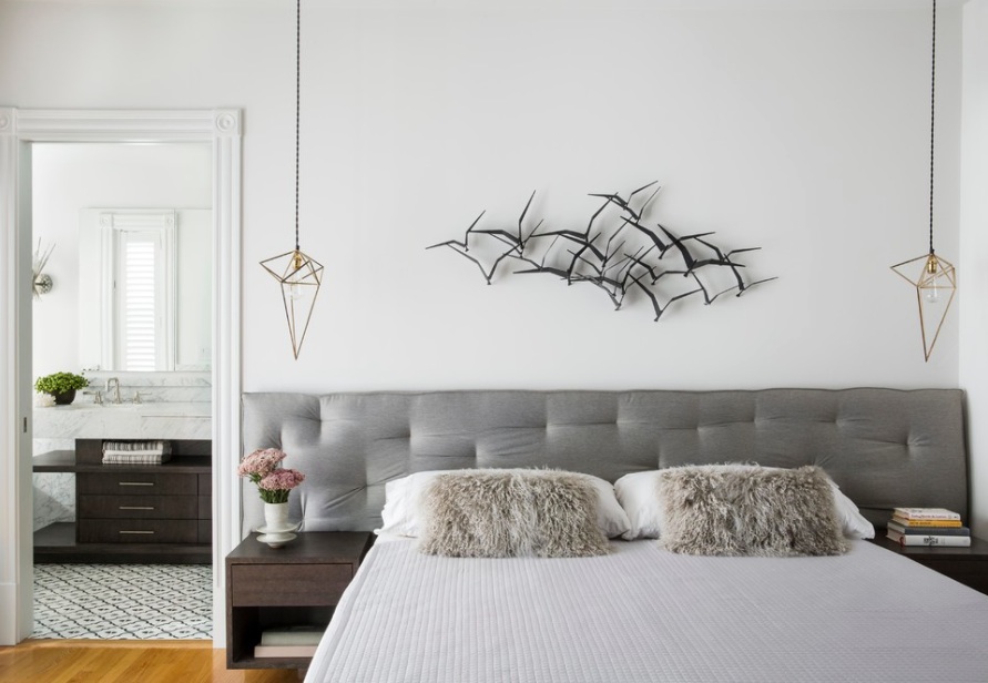 modern-bedroom-headboard-lighting bird sculpture c jere