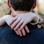 Woman hugging boyfriend jewelry moissanite diamonds pearl bracelet