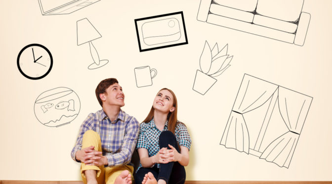 young couple thinking about home design
