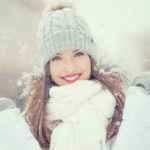 Beautiful Smiling Young Woman In Warm Clothing Hat Gloves