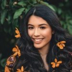 beauiful woman with long black hair flowers