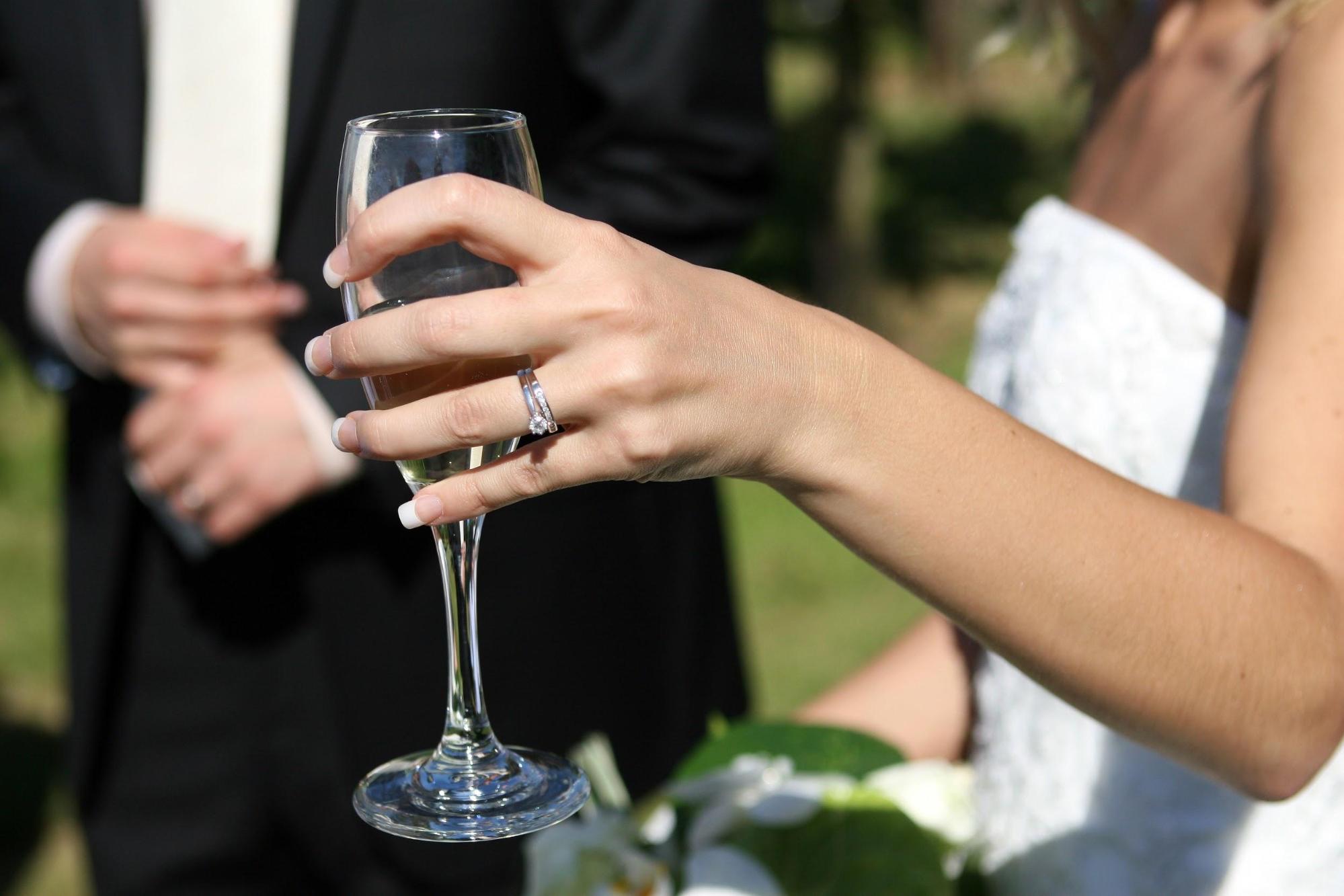 couple champagne wedding engagement ring