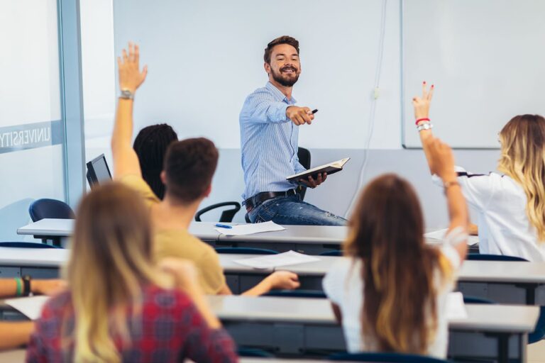 Teaching furniture young teacher calling on students